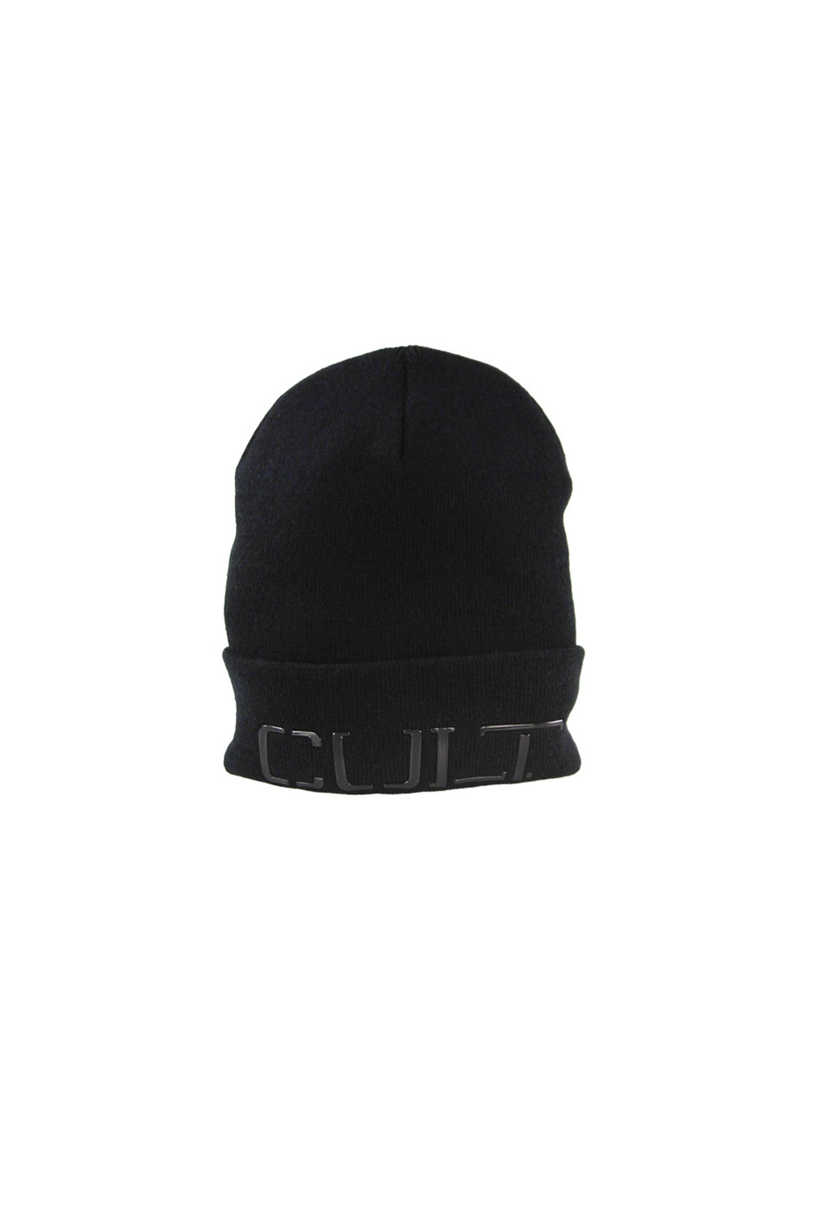 Back view of Cult X4EPUX97600Z solid black acrylic beanie hat showing simple knit design.
