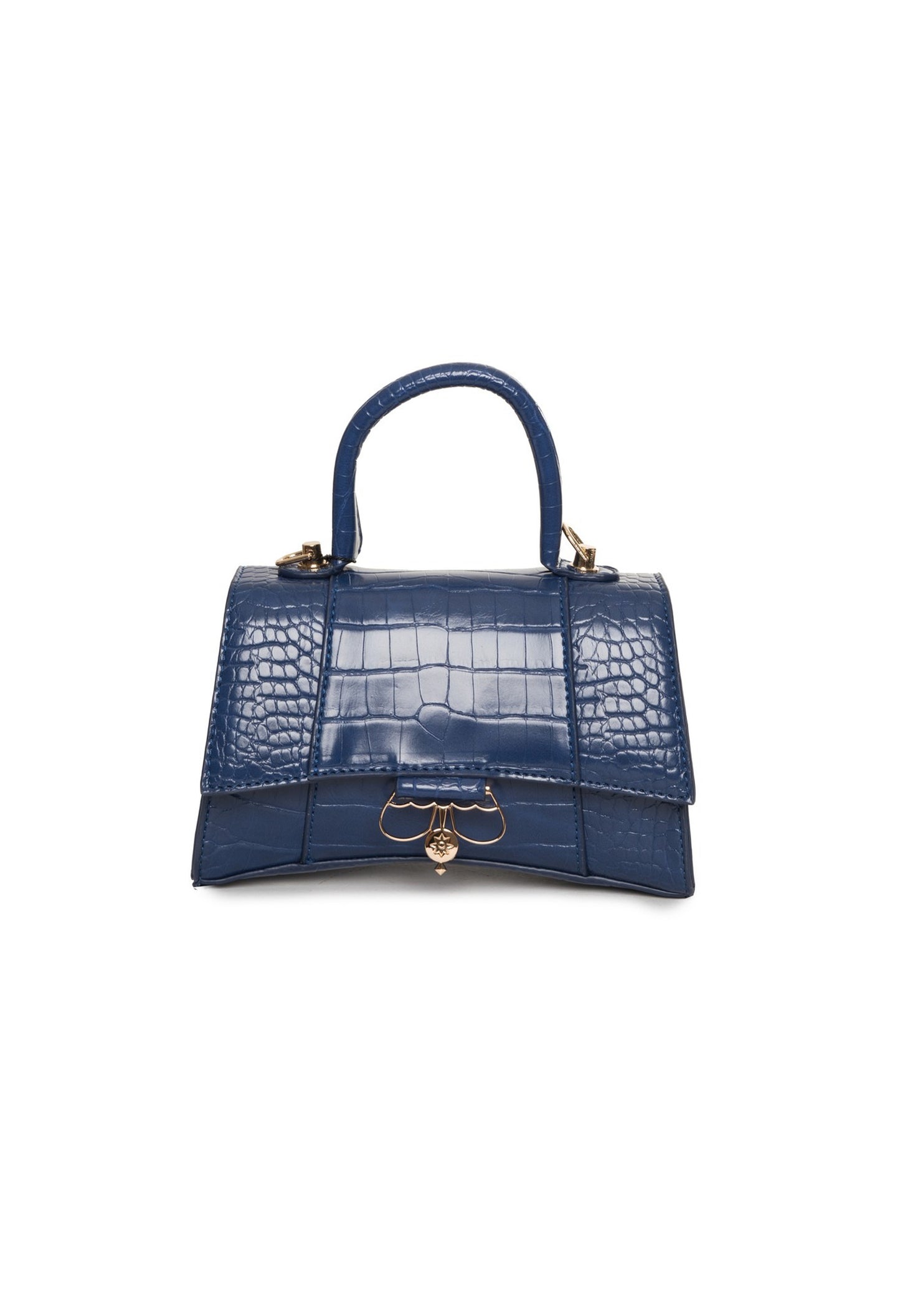 Blue croco-effect structured handbag from Egon Von Furstenberg with removable strap.