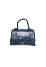 Blue croco-effect structured handbag from Egon Von Furstenberg with removable strap.