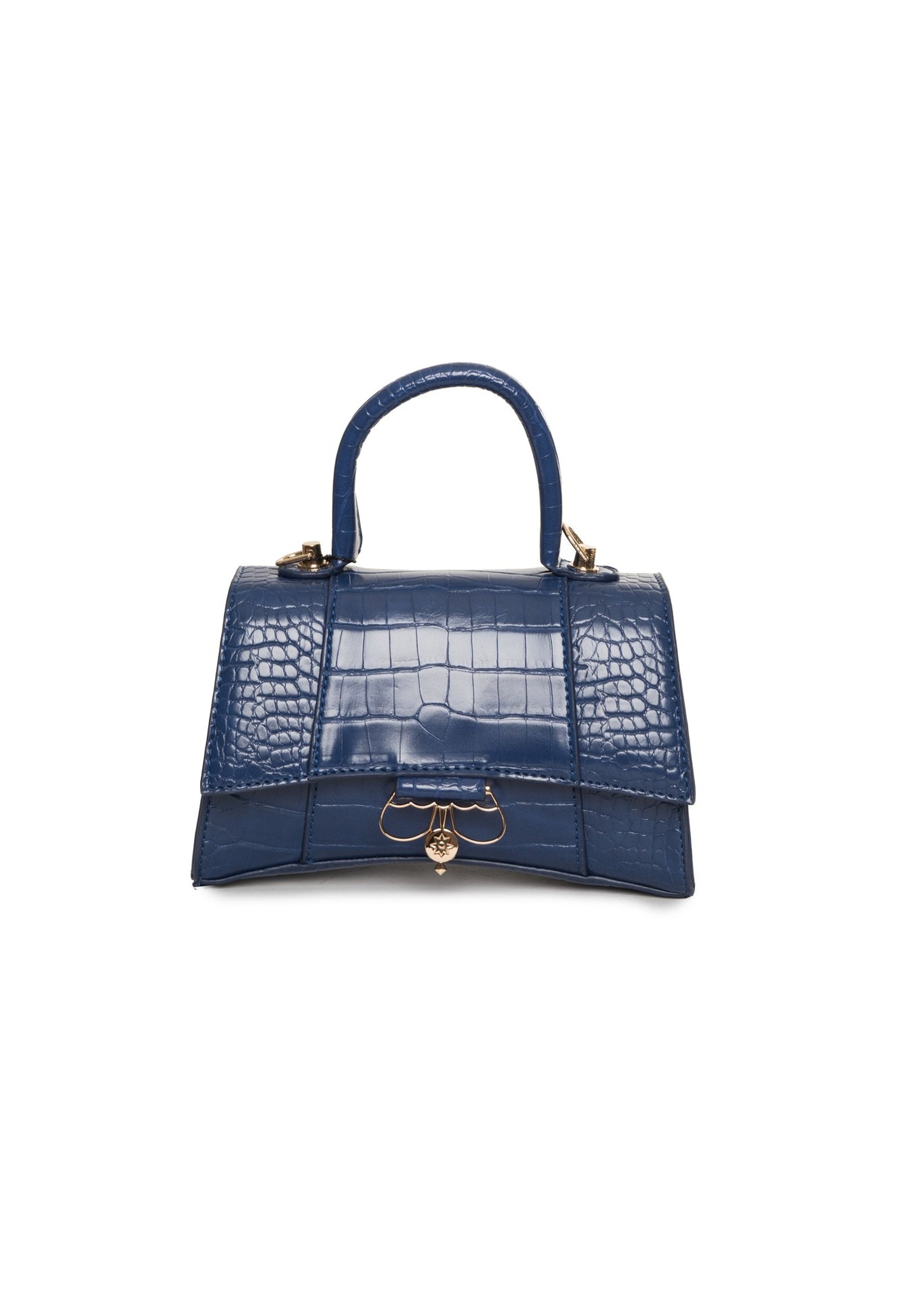Blue croco-effect structured handbag from Egon Von Furstenberg with removable strap.