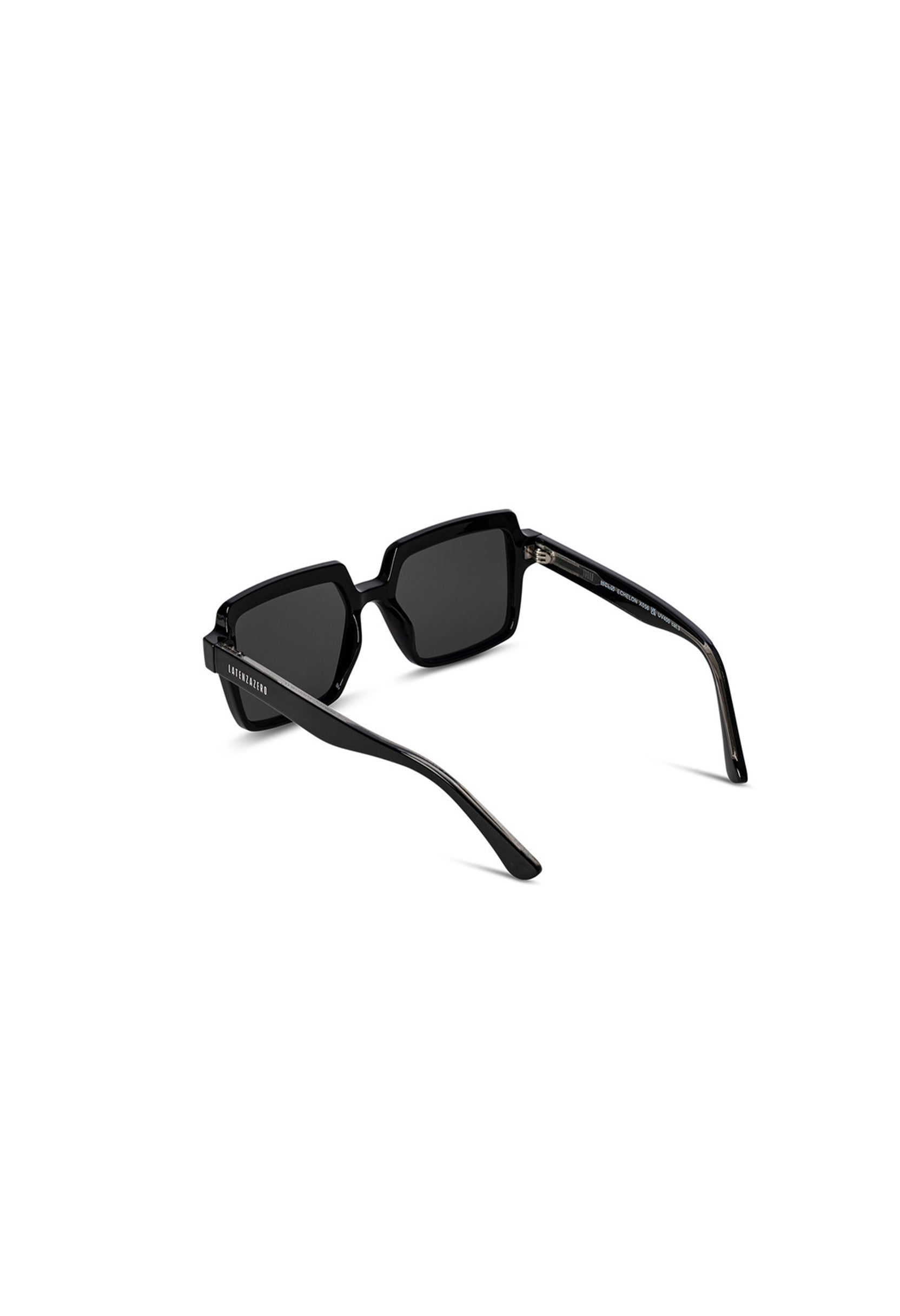 LatenzaZero Echelon sunglasses shown from a side angle highlighting black acetate temples and sleek design.