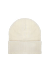 Back view of Lee LP5940NQ solid white ribbed knit beanie hat with clean folded cuff design.