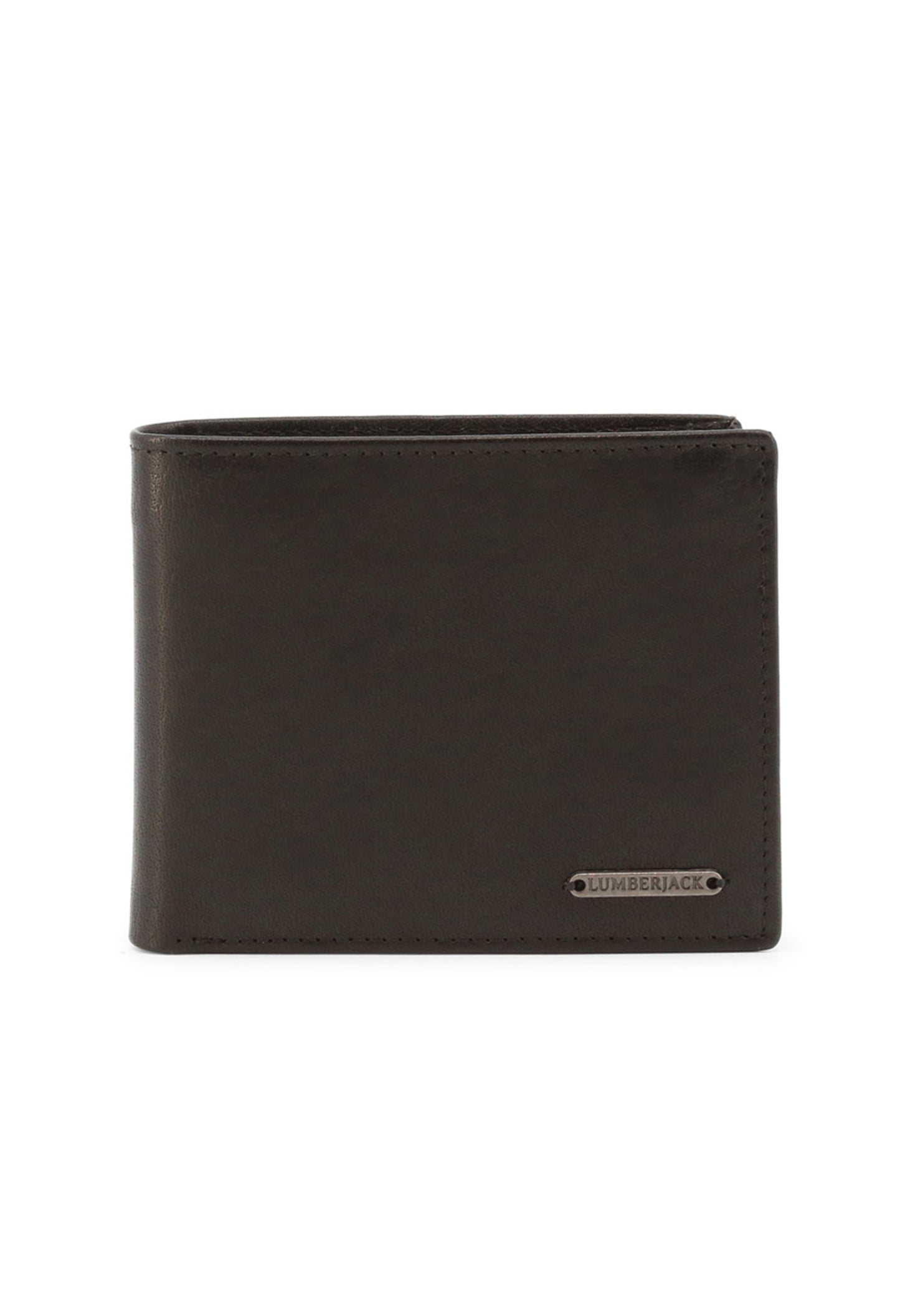 Compact genuine leather wallet in black, simple bifold style.