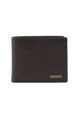 Compact genuine leather wallet in black, simple bifold style.