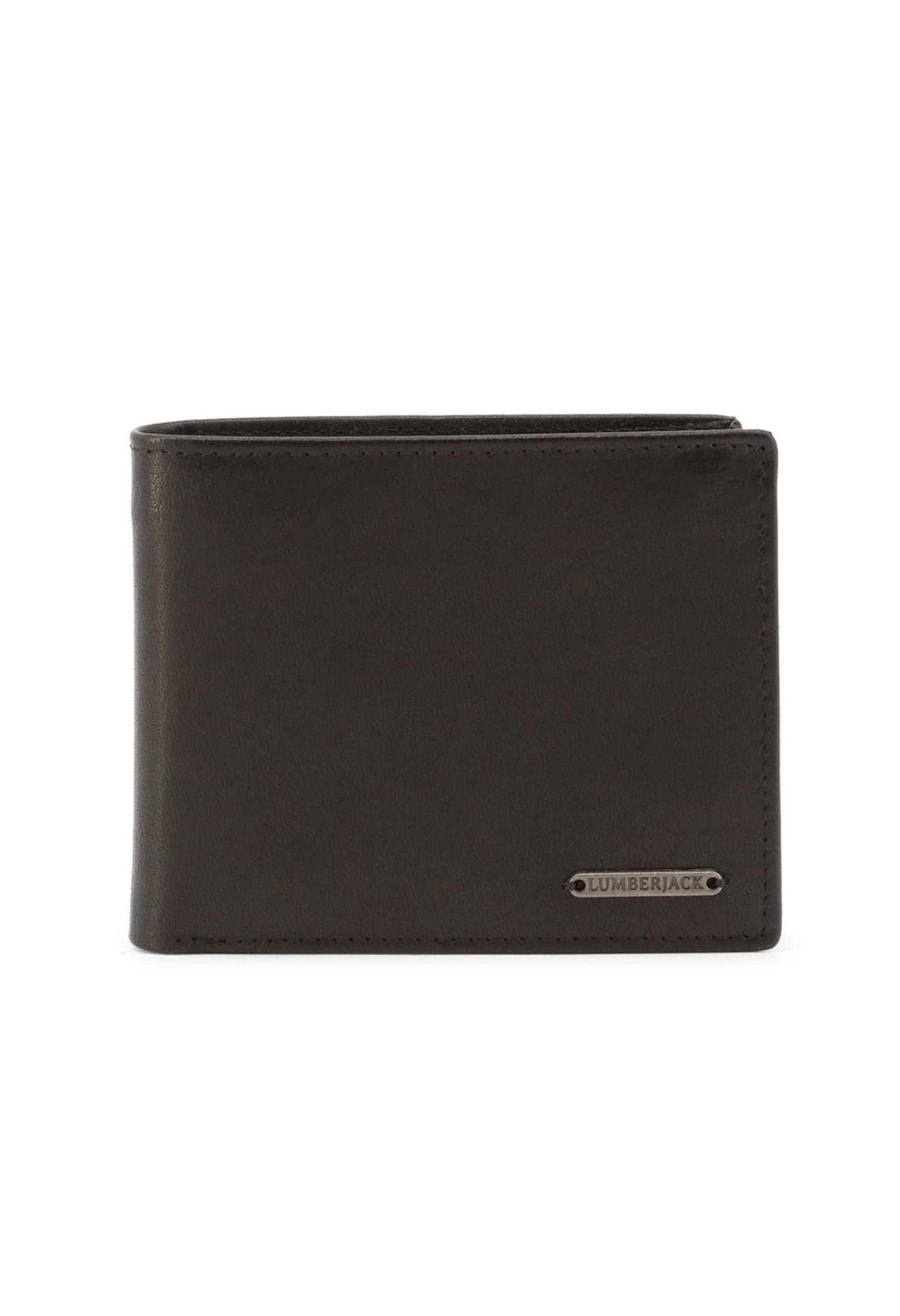 Compact genuine leather wallet in black, simple bifold style.