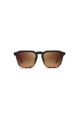 Front view of Twig Roth unisex square sunglasses showing black frame and brown gradient UV3 protective lenses.