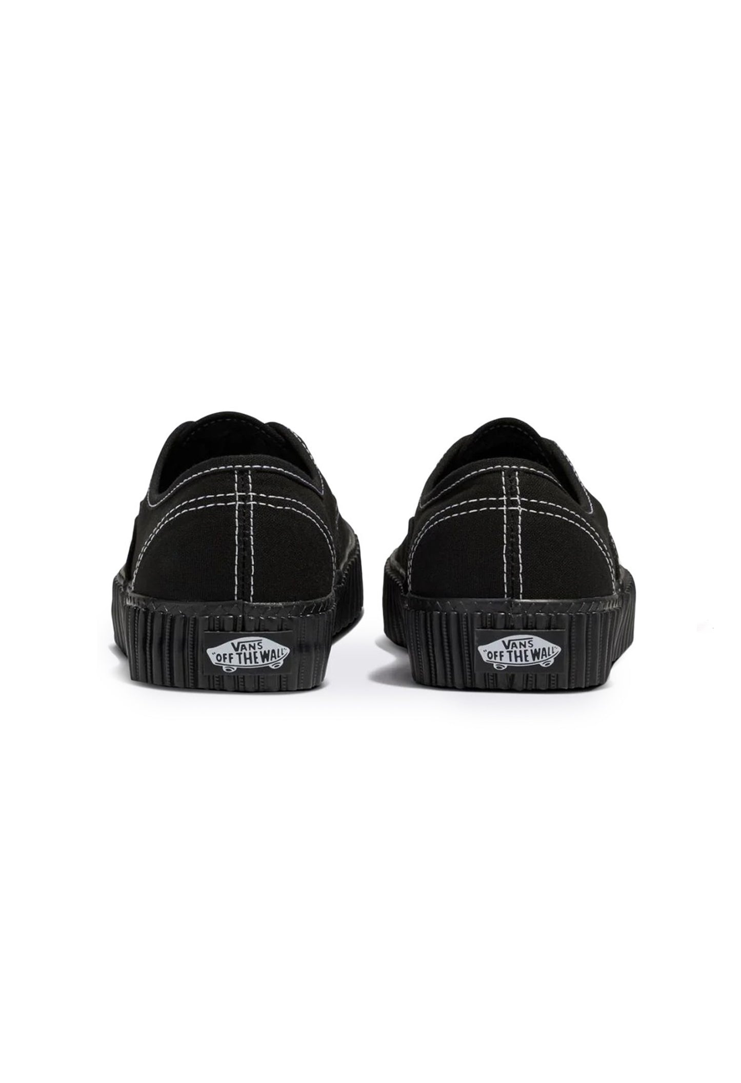 Back view of Vans VN000CR2BLK1 sneakers highlighting heel stitching and Vans logo tab.