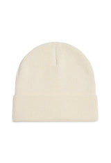 Back view of Vans VN000UOUDJR1 solid cream polyester beanie hat with clean knit texture.