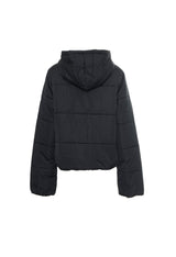 Back flat-lay view of Vans VN0A4B8MBLK1 black puffer bomber jacket showing padded design.