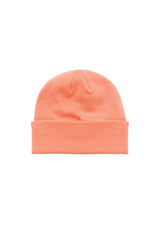 Back view of Vans VN0A5GPLQID1 solid orange unisex beanie hat showing smooth knit texture.