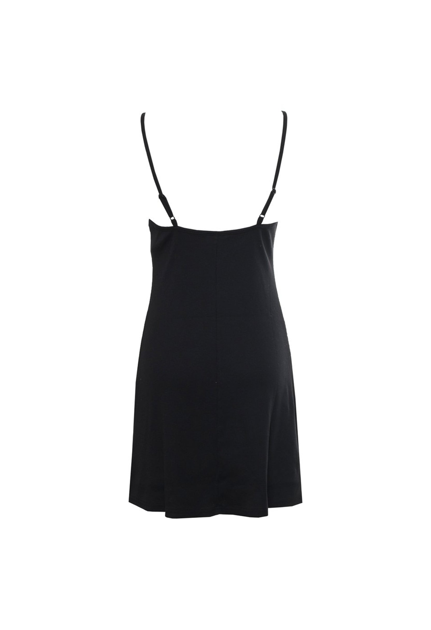 Back flat-lay of Vans VN0A5LMEBLK1 sleeveless black mini dress showing clean and simple design.