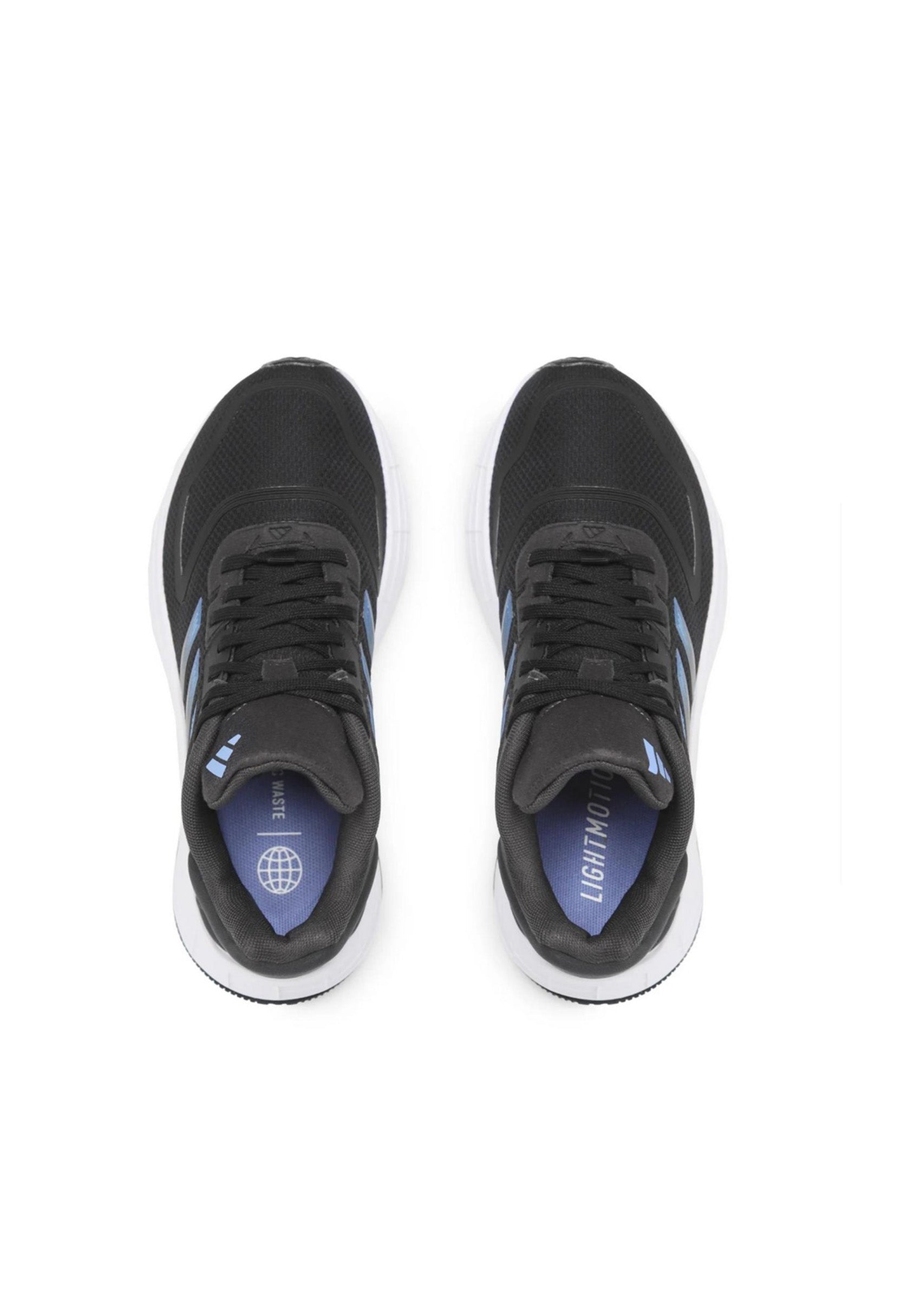 Top view of Adidas Duramo 10 sneakers highlighting the breathable mesh and secure lacing.
