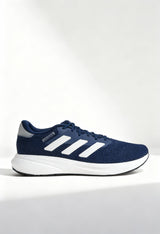 Brand new Adidas Response Runner U sneakers in blue with white 3-stripes side view.