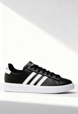 Brand new Adidas VL Court 3.0 men's sneakers in core black with white 3-stripes side view.