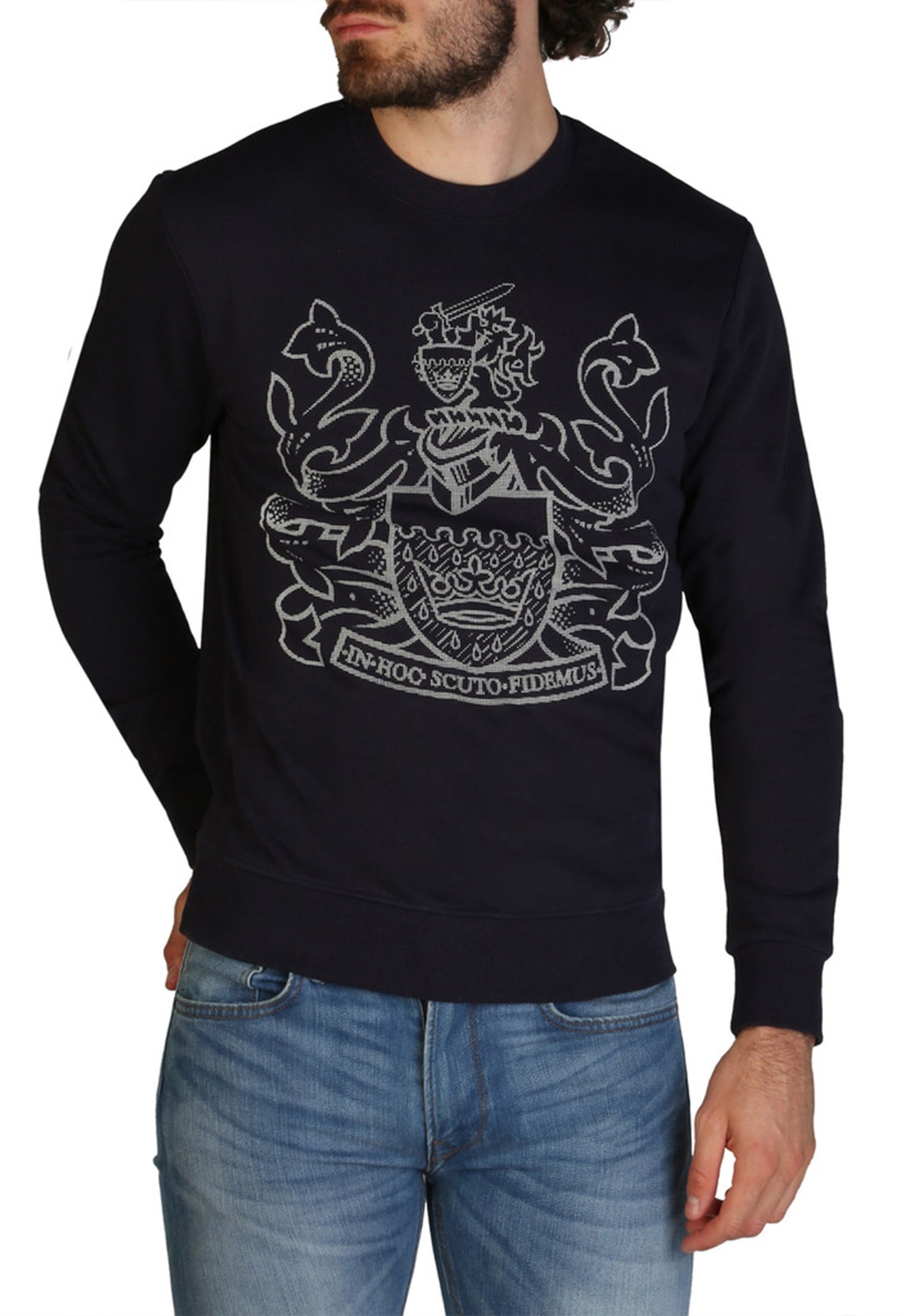 Aquascutum black logo sweatshirt color variant, cotton crew neck.