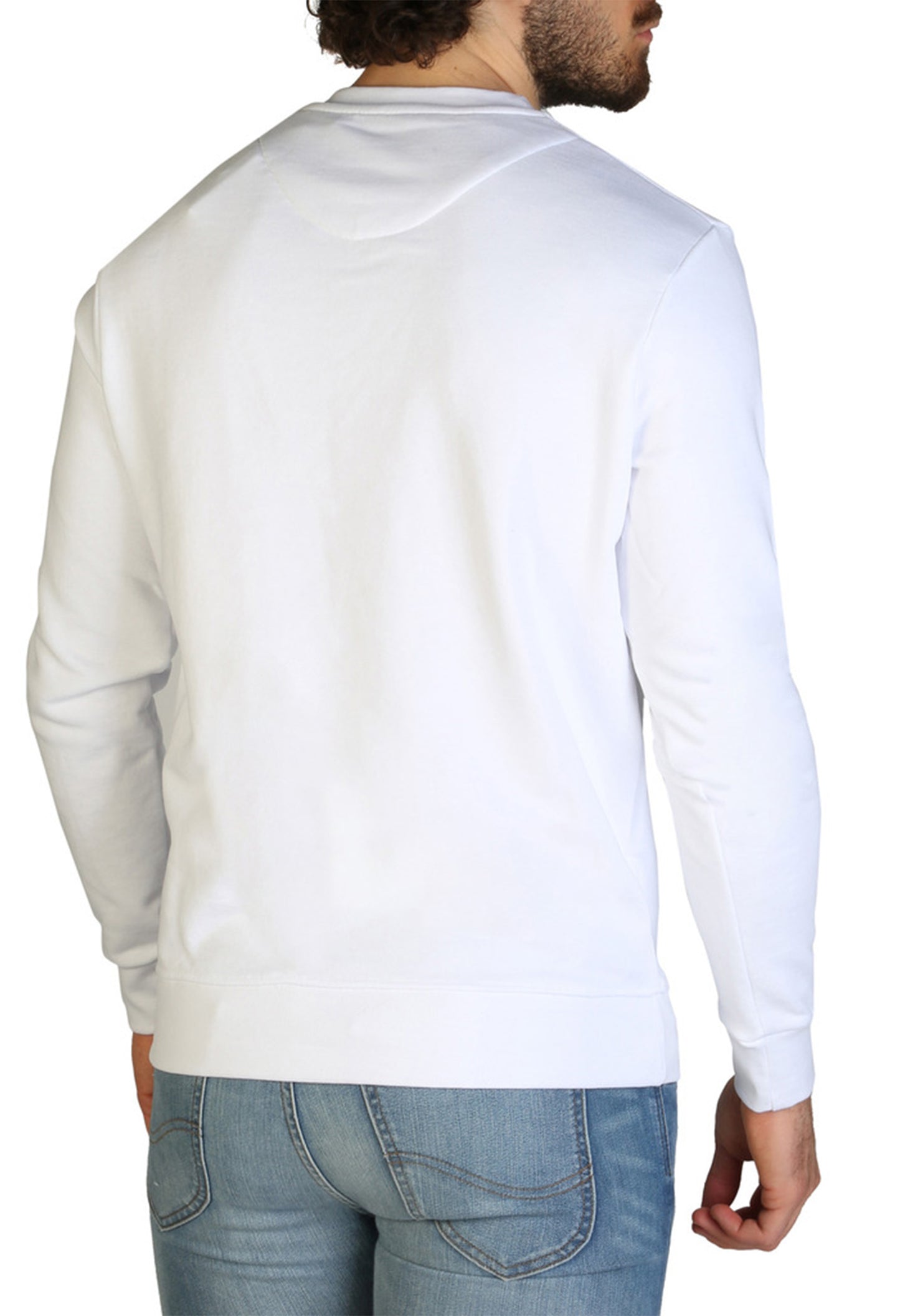 Aquascutum white cotton jumper, back view showing long sleeves and fit.