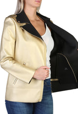 Open-front view of the gold Armani Exchange 6ZYB53_YNFTZ jacket showing interior and fit.