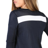 “Detail view of Armani Jeans Women’s Navy Sweater 3Y5E2C_5M1XZ – authentic designer garment featuring white stripe and premium viscose-blend material.”