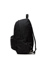 Side profile of an authentic Adidas Essentials backpack showing water bottle pocket.