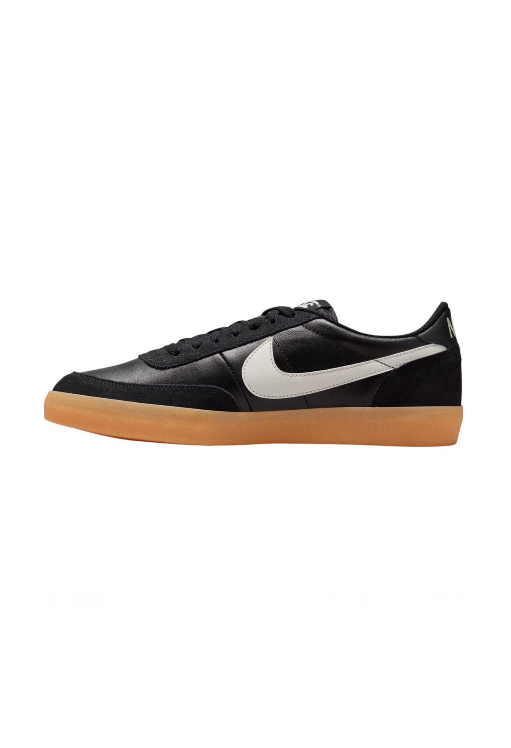 Side profile of authentic black Nike Killshot 2 Leather shoes highlighting the gum sole.