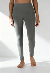 Bodyboo BB24004 high-waist shaping leggings in sage green, worn by model.