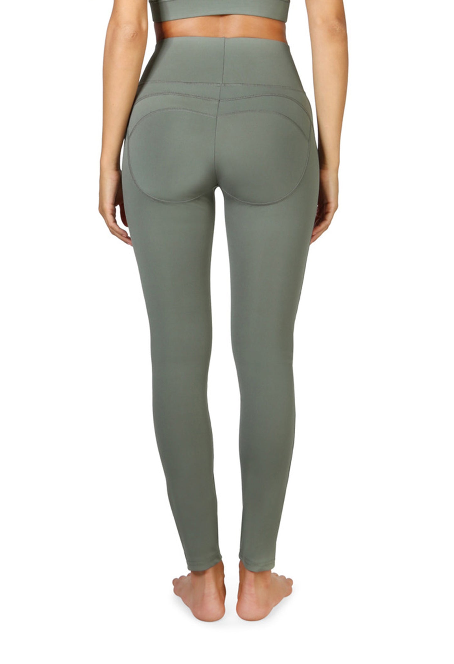 Bodyboo women's shaping leggings, back view showing fit and stretch on model.