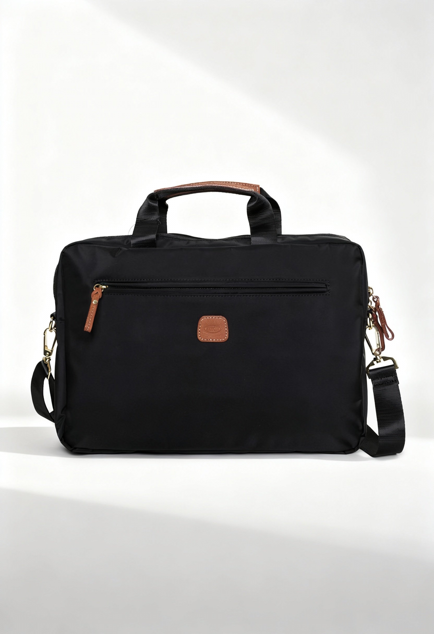 Bric's BXL05126 unisex briefcase in black, front view with leather handles.