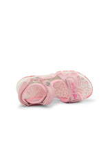 Children's pink light-up sandals, folded view showing fabric lining.