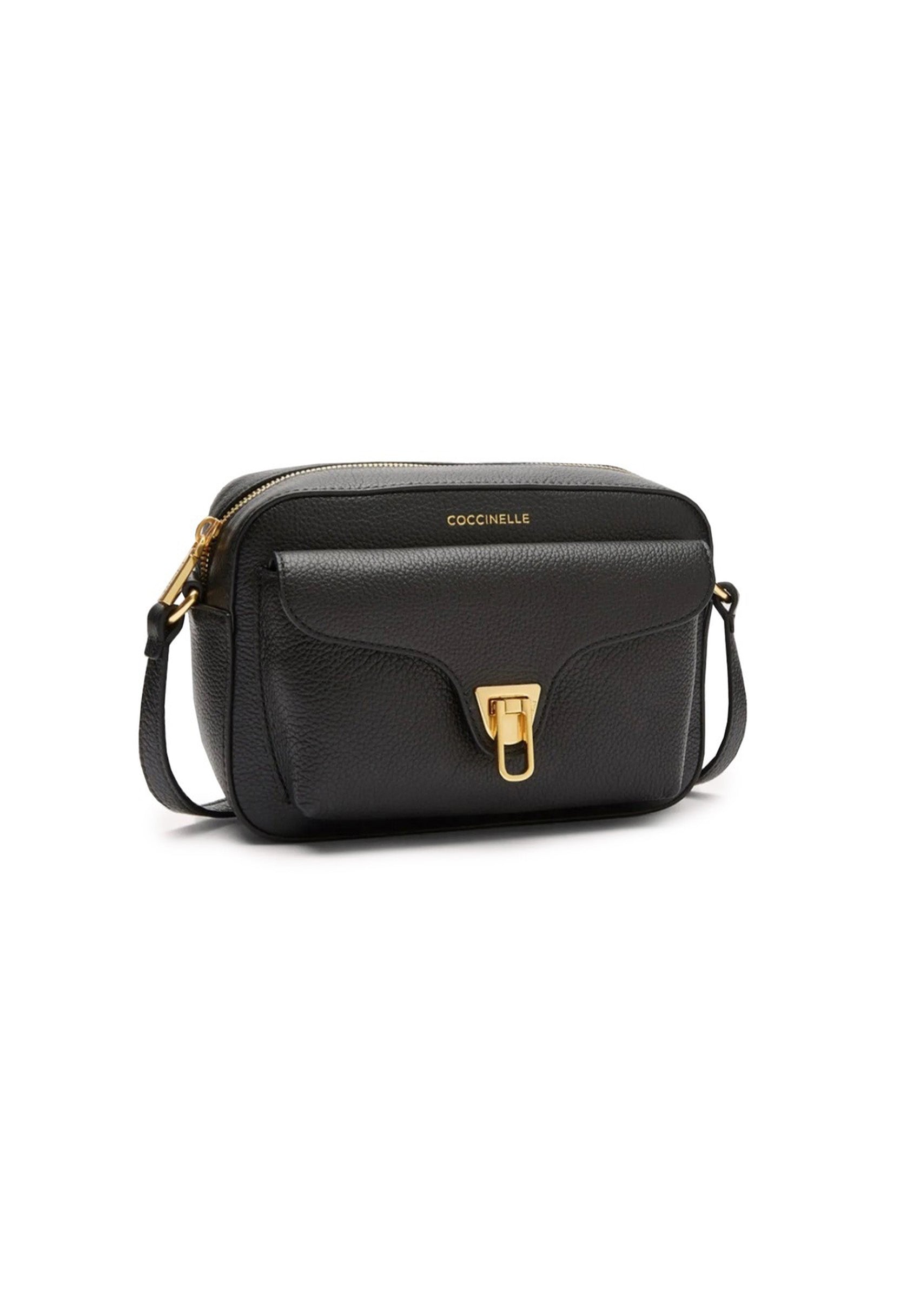 Coccinelle black crossbody bag, top view showing depth and zip fastening.