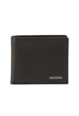 Compact genuine leather wallet in black, simple bifold style.