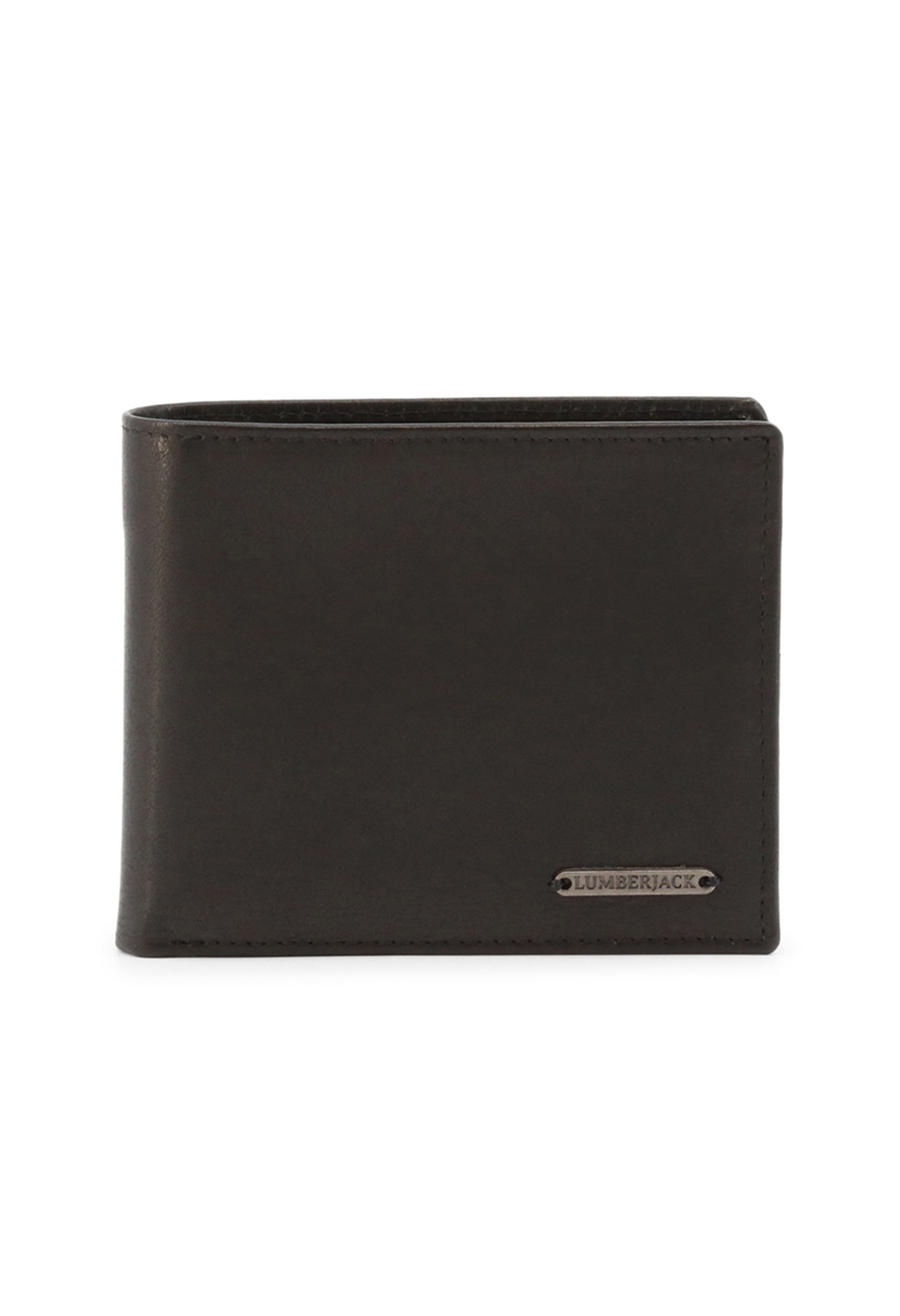 Compact genuine leather wallet in black, simple bifold style.