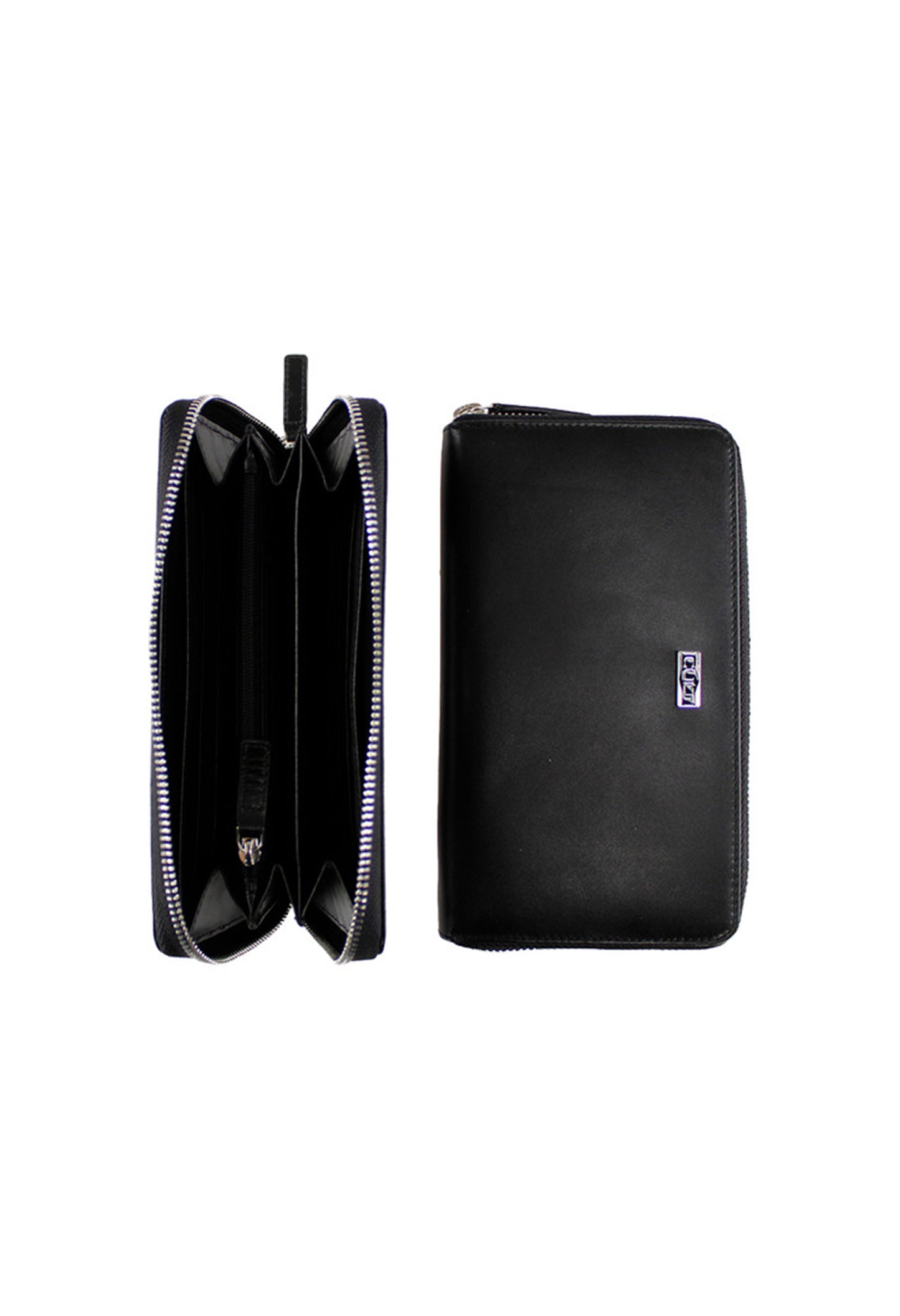 Cult long leather card holder, interior view showing coin purse and document capacity.