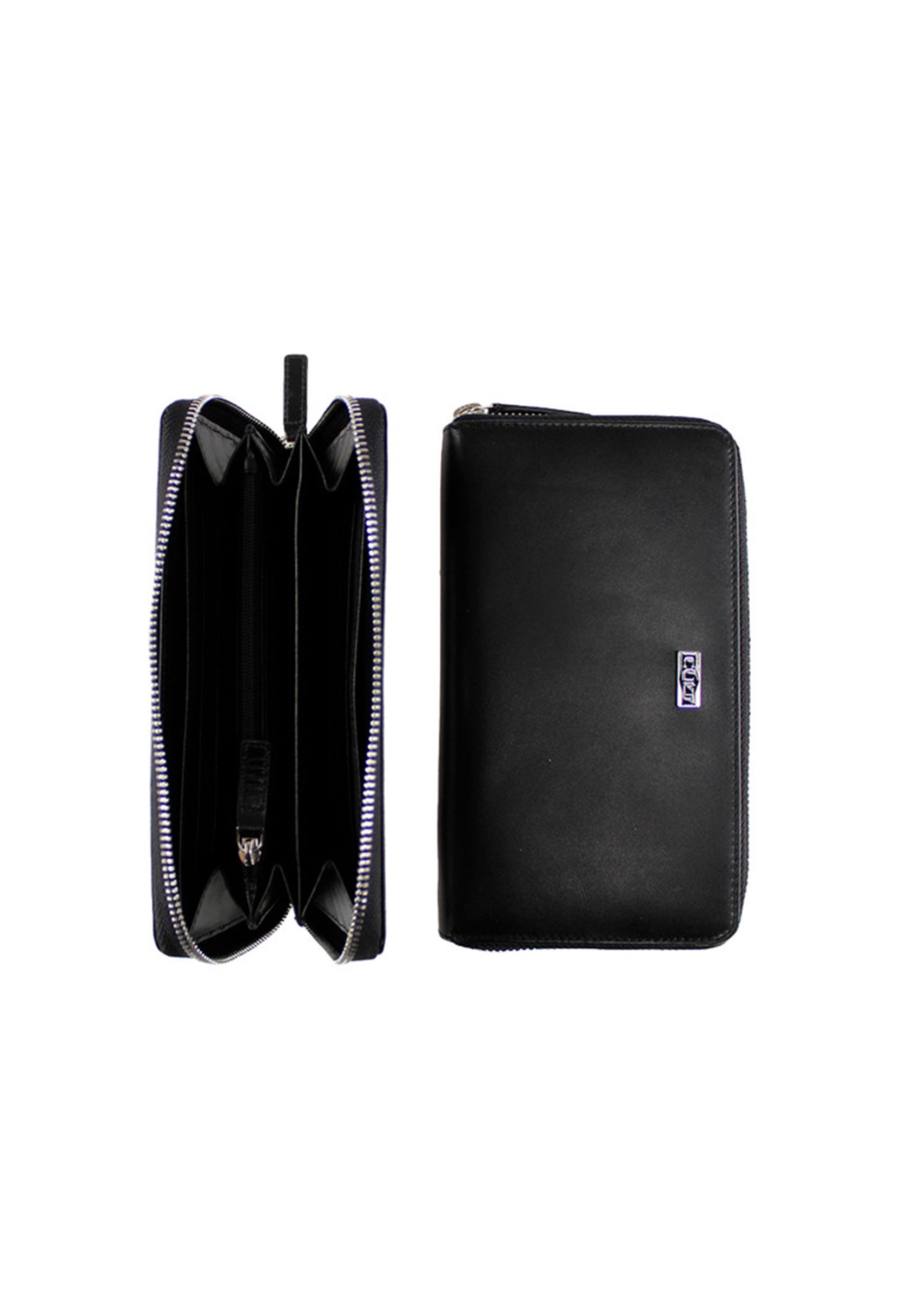 Cult long leather card holder, interior view showing coin purse and document capacity.