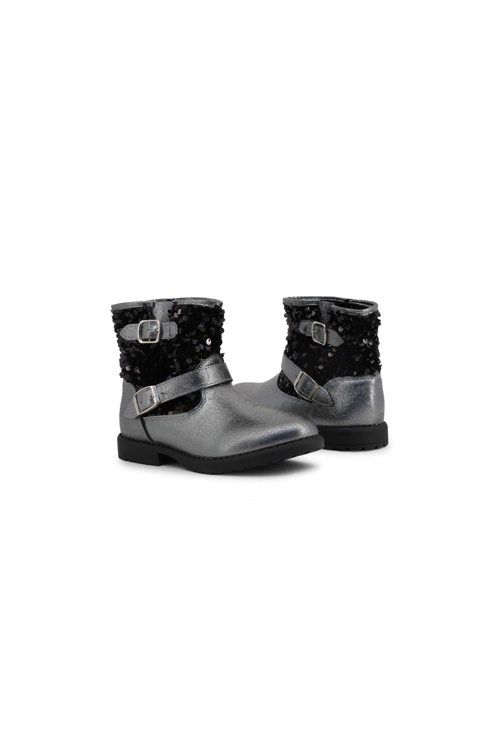 Easy-wear kids ankle boots pair, ideal for fall/winter, features sequins.