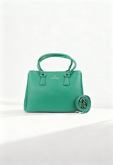 Front display of the green Egon Von Furstenberg Michelle shoulder bag with top handles.