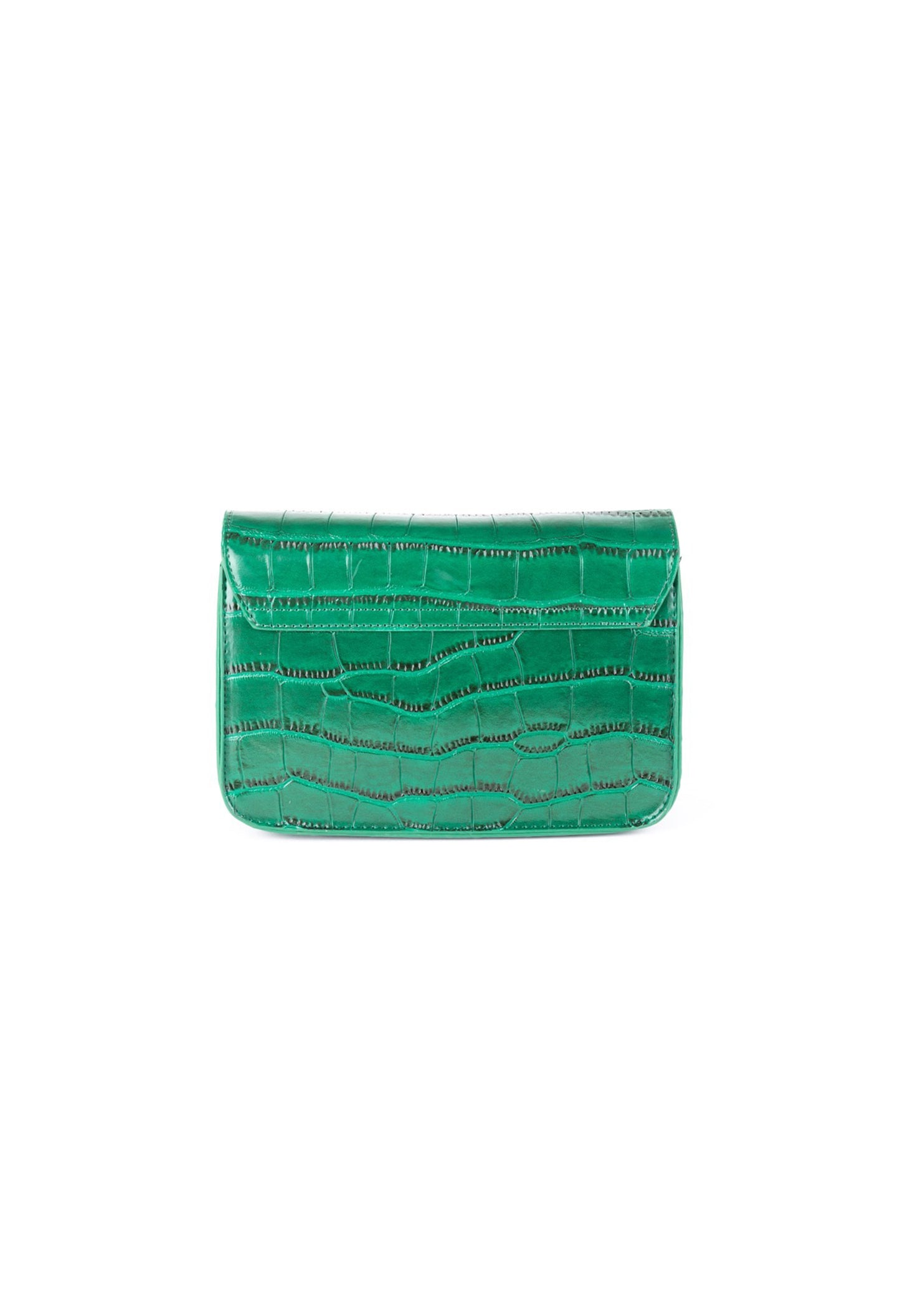 Back view of the green crocodile-effect Valery crossbody bag with a smooth structured finish.