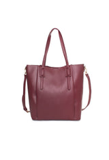 Studio front shot of the burgundy EVF1622-GIADA shoulder bag highlighting clean lines and logo detail.