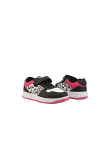 Kids' synthetic leather sneakers, pair view, showing secure Velcro fastening.