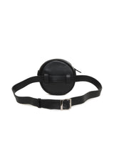 Back view of the Lamarthe PR176 black round leather bag with adjustable strap.
