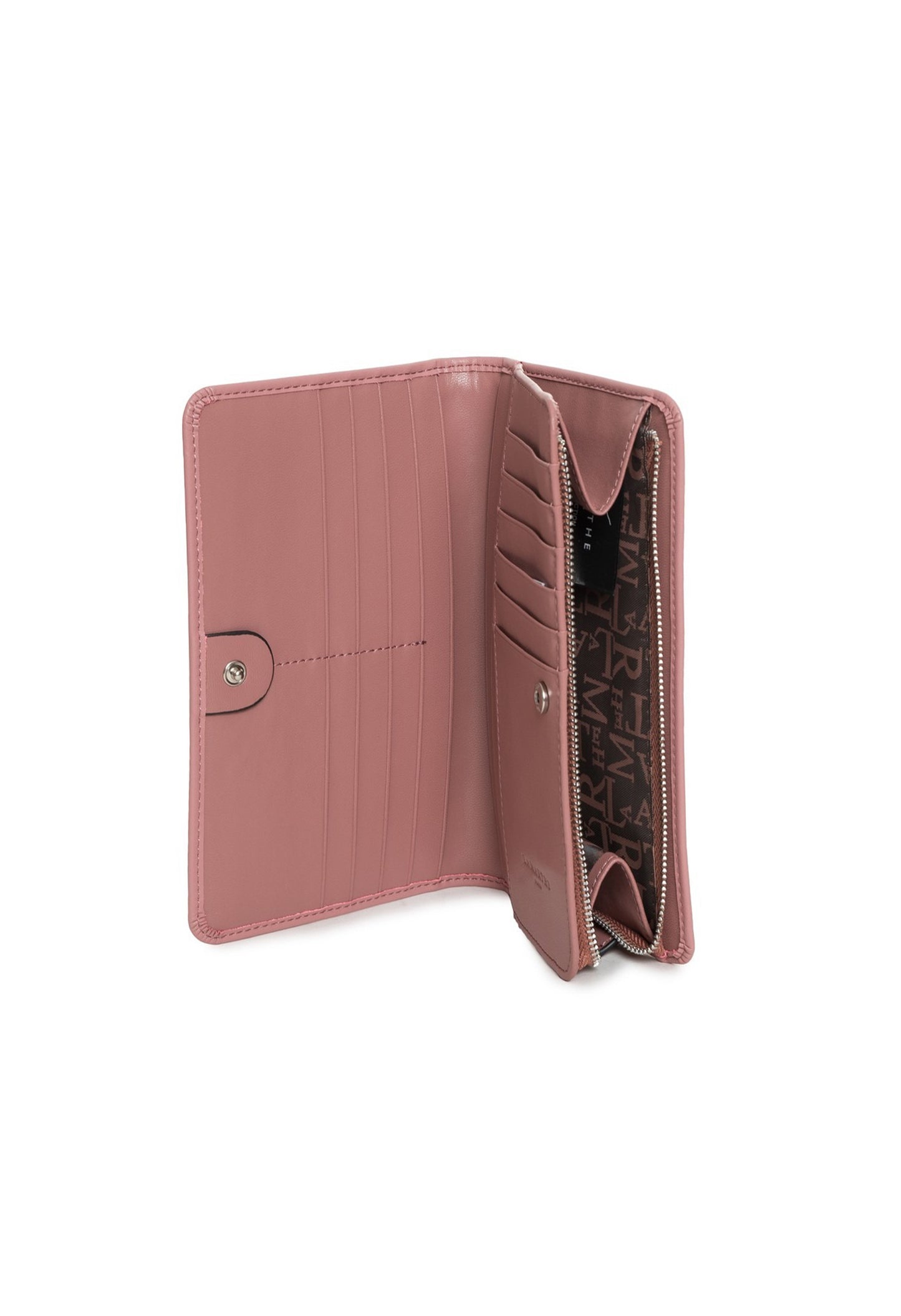 Open interior view of the dusty pink Lamarthe ST201 wallet displaying card slots and compartments.