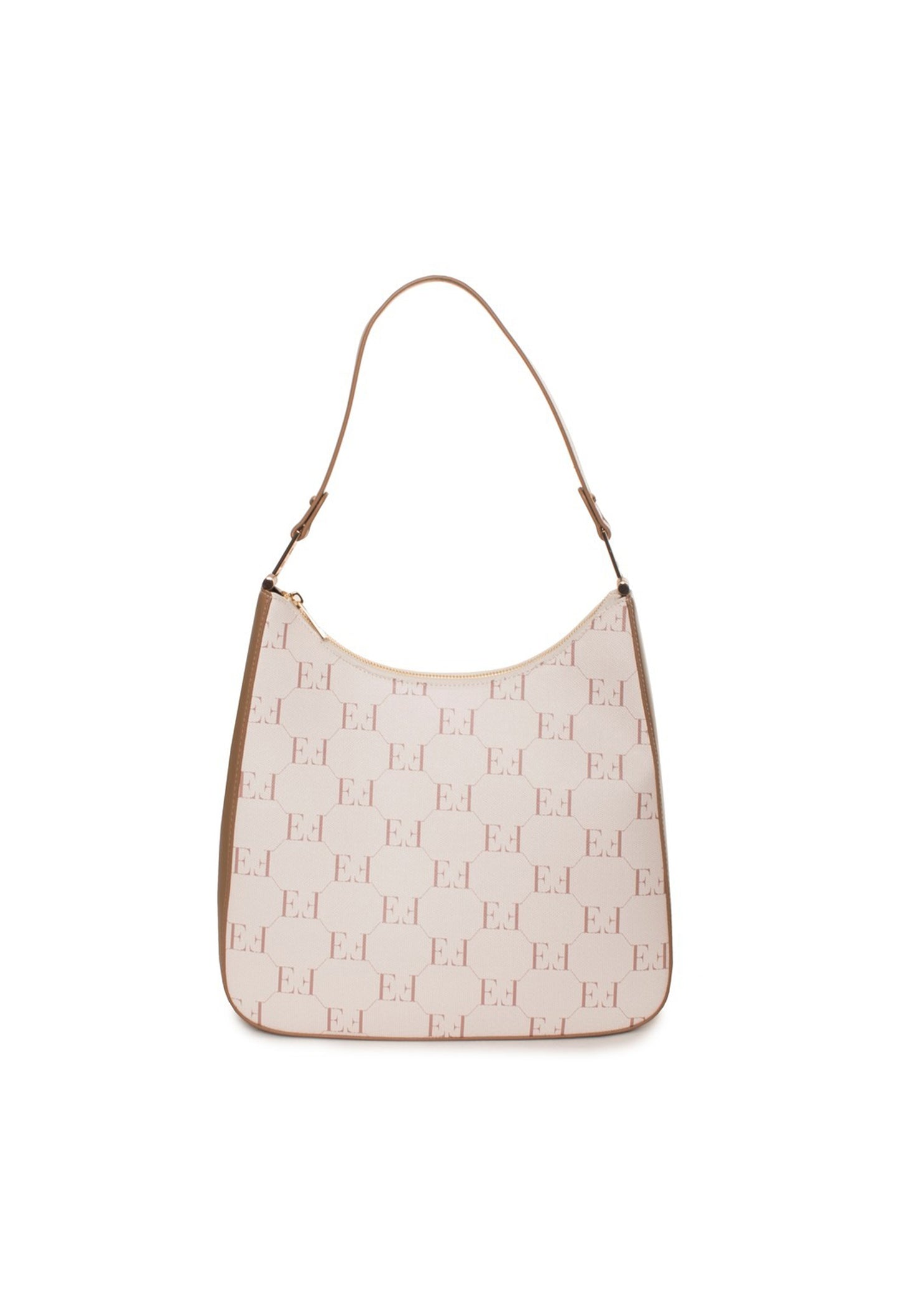 Large PU tote bag in white/cream with zip fastening, all-over monogram.