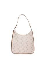 Large PU tote bag in white/cream with zip fastening, all-over monogram.
