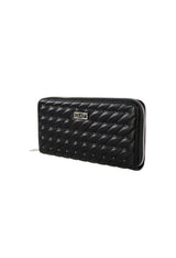 Large quilted PU wallet for women, side view showing depth and coin purse capacity.