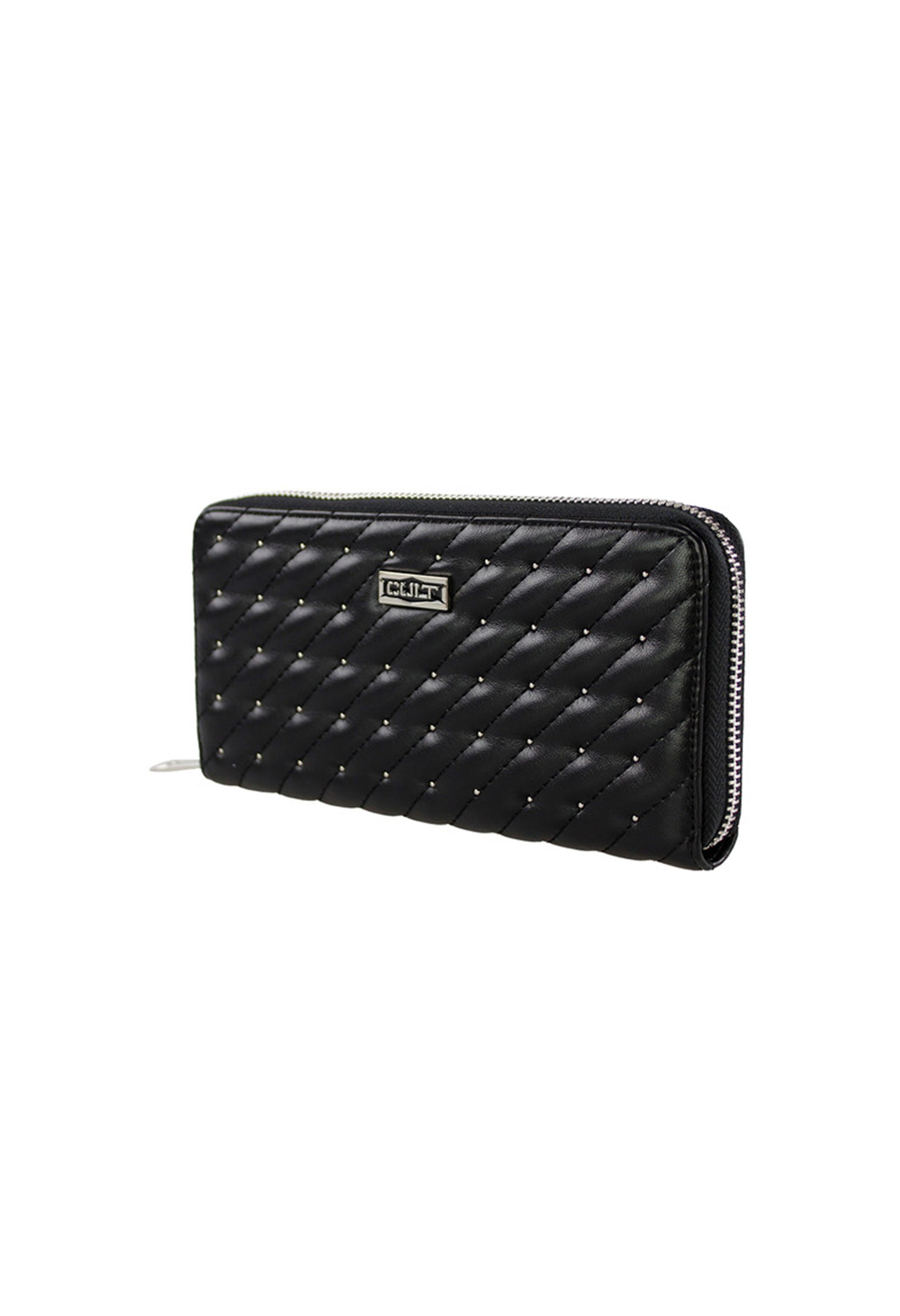 Large quilted PU wallet for women, side view showing depth and coin purse capacity.