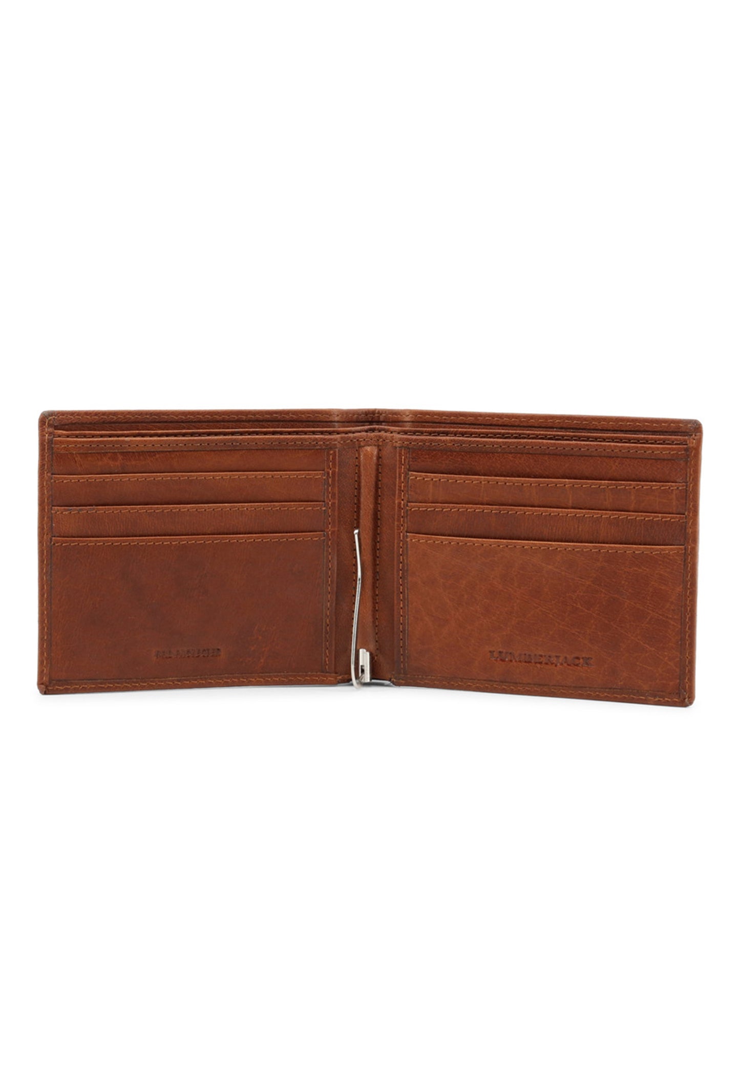 Lumberjack men's card holder showing interior with documents compartment.
