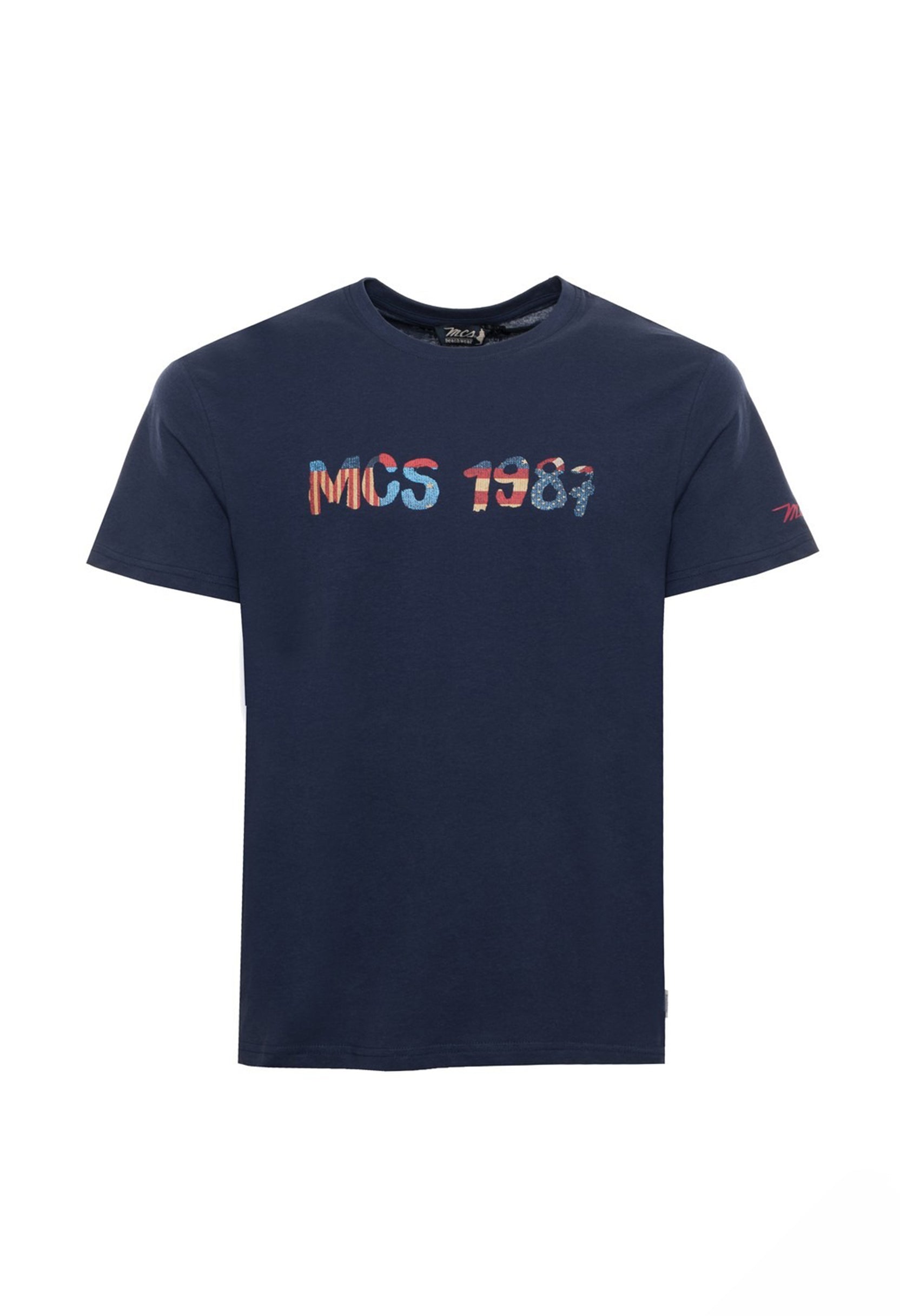 MCS men's short sleeve round neck tee in navy blue, solid colour.