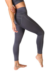 Microfiber elastane leggings in charcoal grey color variant, activewear style.