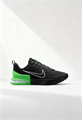 Brand new Nike Air Max Alpha Trainer 6 men's sneakers in black and volt green side view.