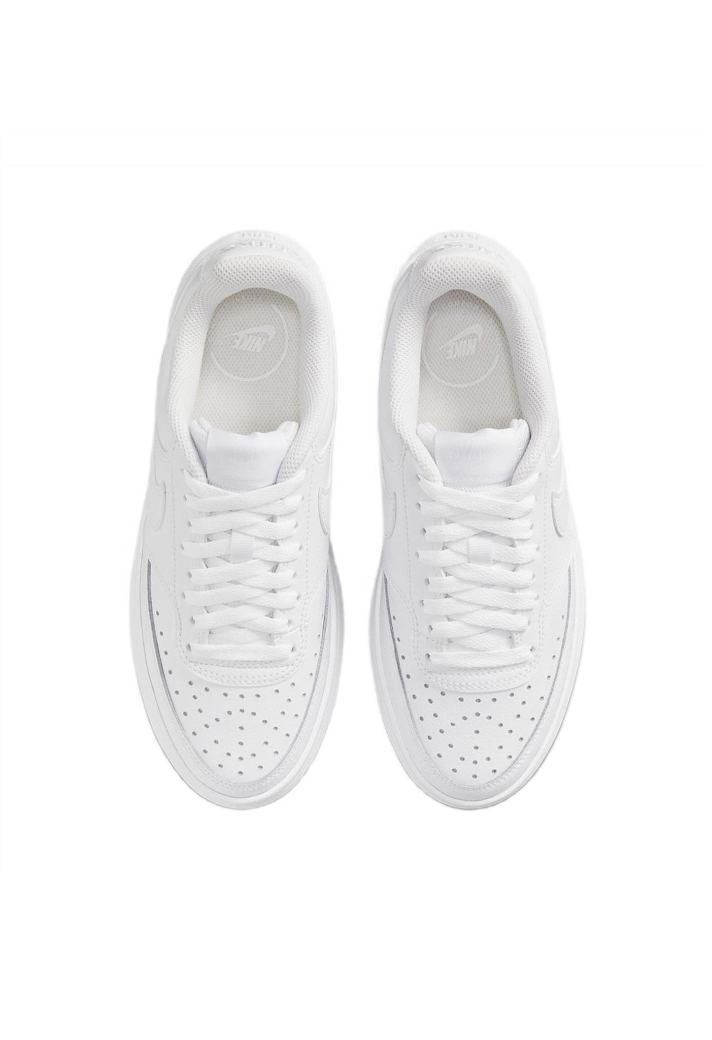 Top view of Nike Court Vision Alta fashion sneakers highlighting the premium white upper.