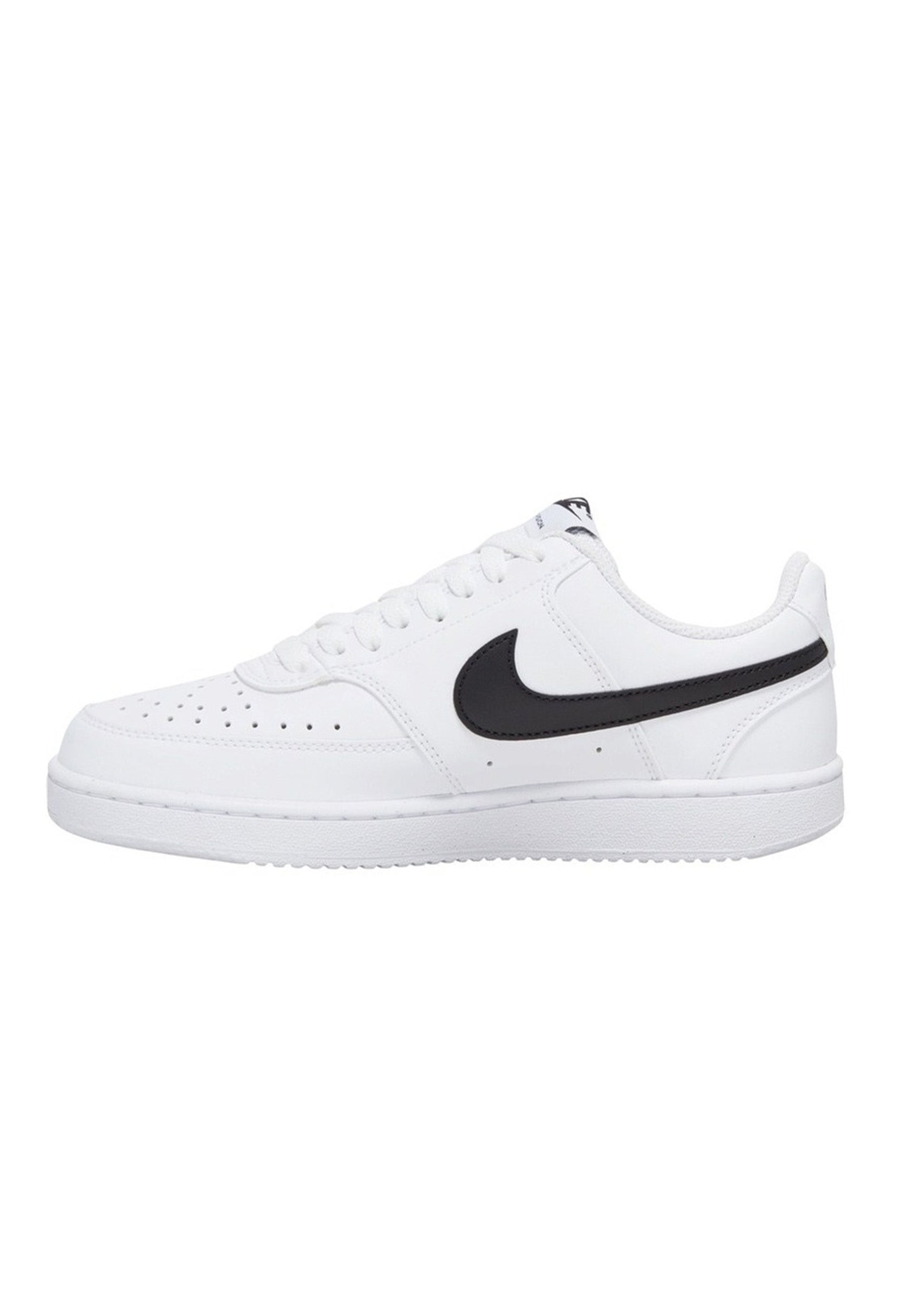 Classic triple white Nike Court Vision Low Next Nature women's sneakers.